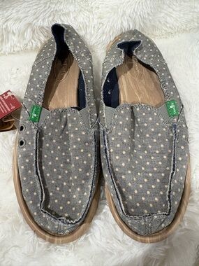 Sanuk Blue Canvas Polka Dot Slip-Ons